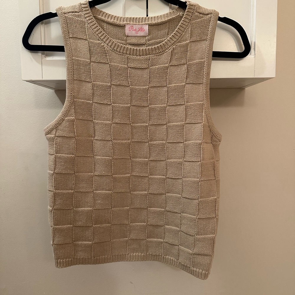 Beige Sleeveless Knit Sweater Vest